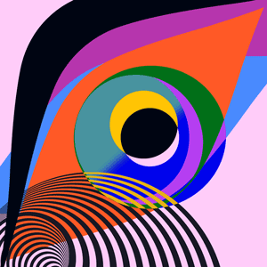 Ein umherblickendes Auge mit bunter Grafik steht für die Filmcoachings und Mentoringangebote